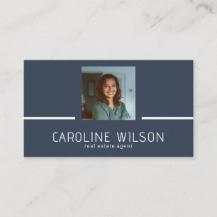 Carte De Visite logo QR CODE professionnel moderne photo bleu fonc