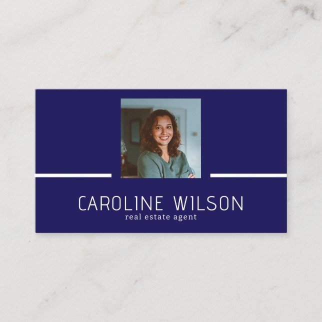 Carte De Visite logo QR CODE professionnel moderne photo bleu mari (Devant)