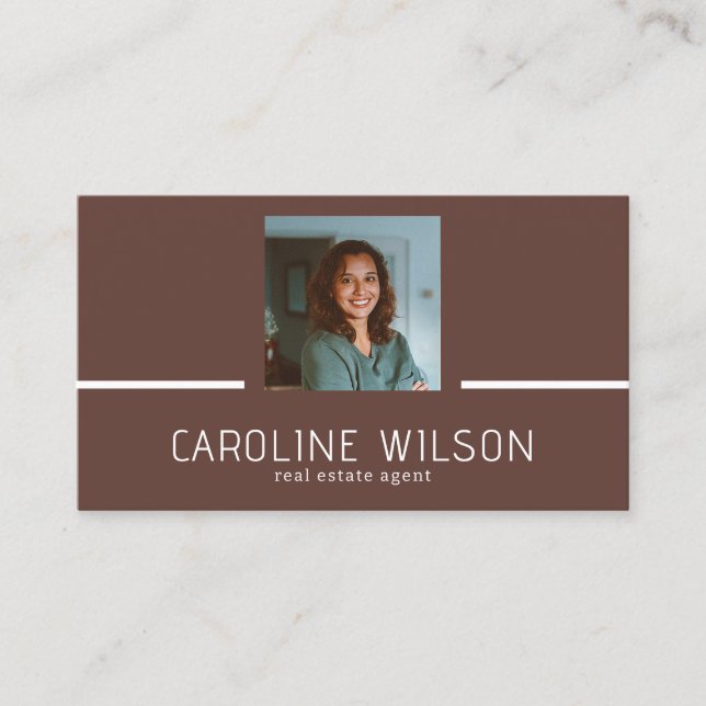 Carte De Visite logo QR CODE professionnel moderne photo marron (Devant)
