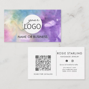 Carte De Visite Logo QR Code Watercolor Professional