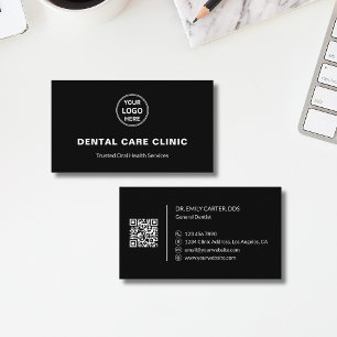 Carte De Visite Logo QR noir de clinique dentaire professionnelle
