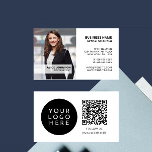 Carte De Visite Logo QR Photo Minimaliste Moderne Personnalisé