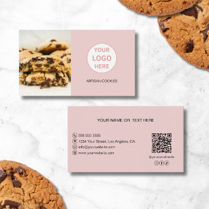 Carte De Visite Logo QR Photo personnalisé Boulangerie Rose