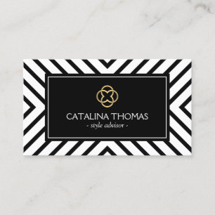Carte De Visite Logo Retro Mod Motif noir et blanc Gold Clover