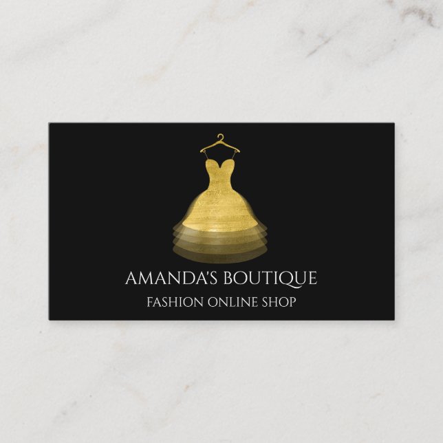 Carte De Visite Logo Robe Dorée Mode Boutique Événement Planificat (Devant)