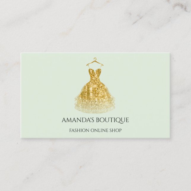 Carte De Visite Logo Robe Mode Boutique Événement Gold Mint Green (Devant)
