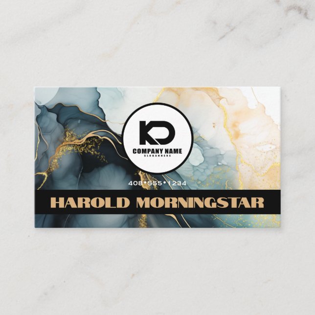 Carte De Visite Logo rond gras et code QR Encre fluide indigo or (Devant)