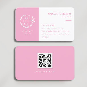 Carte De Visite Logo rose blanc QR Code minimaliste moderne
