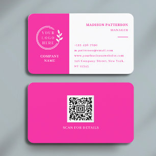 Carte De Visite Logo rose blanc QR Code minimaliste moderne