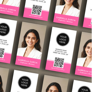 Carte De Visite Logo Rose Clair Code QR Photo Professionnel
