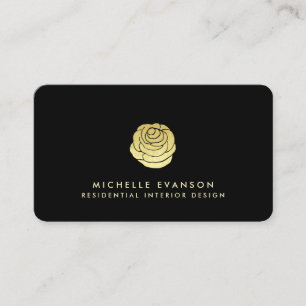 Carte De Visite Logo rose Faux Gold Foil Élégant Noir simple