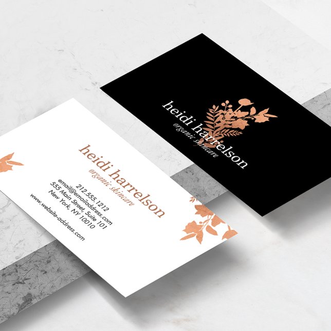 Carte De Visite Logo rose Gold Floral sur Black (Créateur téléchargé)