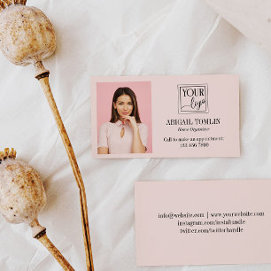 Carte De Visite Logo Rose Pâle Propre & Photo Personnelle
