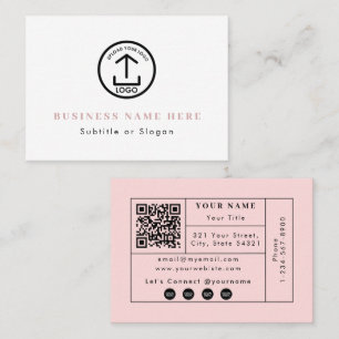 Carte De Visite Logo rose pâle QR Code Social Media Contact