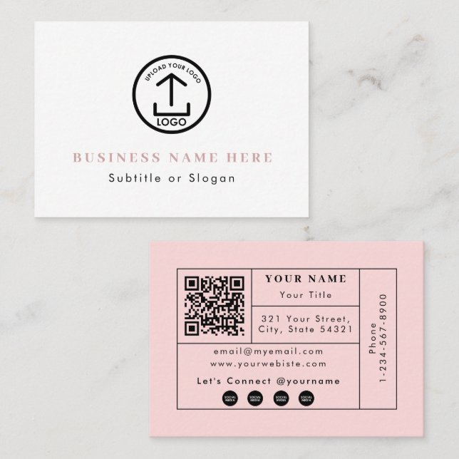 Carte De Visite Logo rose pâle QR Code Social Media Contact (Devant / Derrière)