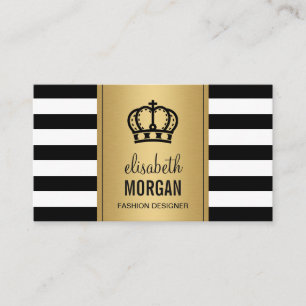 Carte De Visite Logo Royal Crown Élégant Gold Black White Stripes