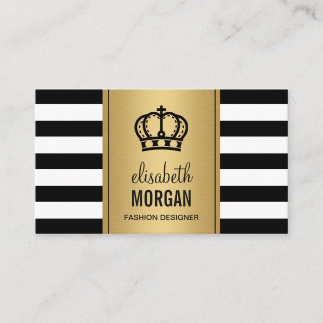 Carte De Visite Logo Royal Crown Élégant Gold Black White Stripes (Devant)