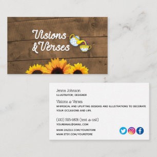 Carte De Visite Logo Rustic Wood & Sunflower Maker