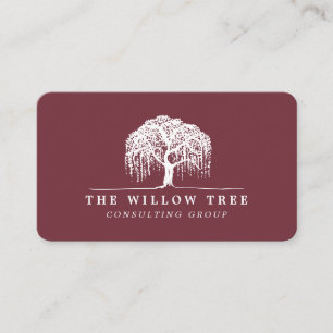 Carte De Visite Logo Rustique Moderne Bourgogne & Saule Blanc