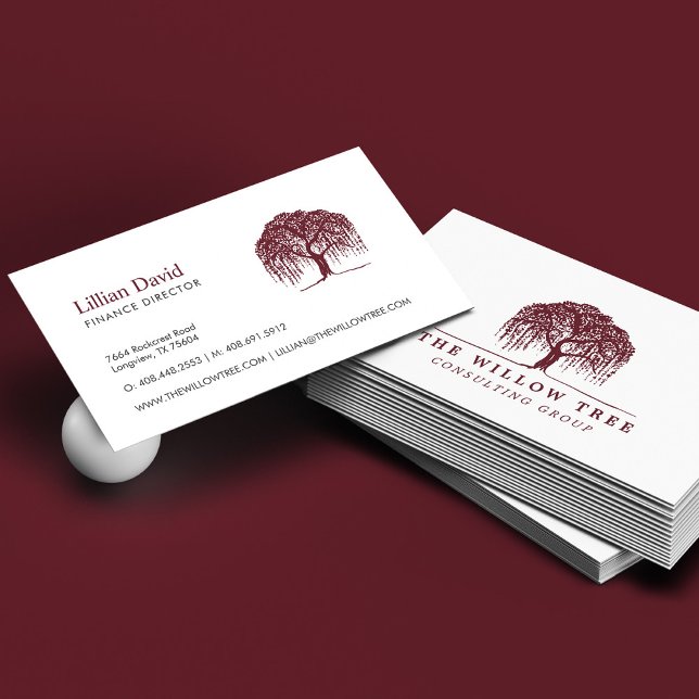 Carte De Visite Logo Rustique Moderne Bourgogne Willow Tree (Créateur téléchargé)