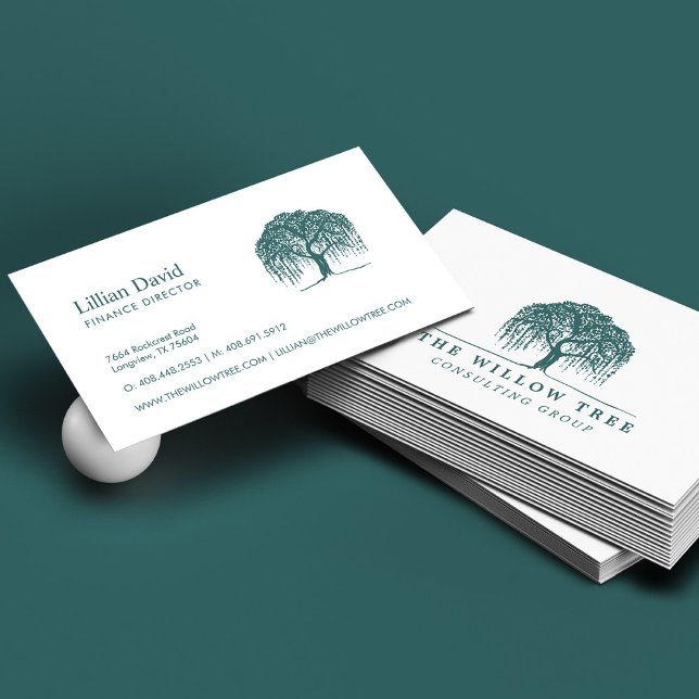 Carte De Visite Logo Rustique moderne Green Willow Tree (Créateur téléchargé)
