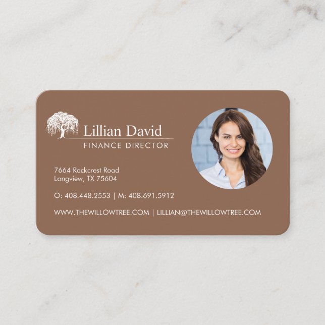 Carte De Visite Logo Rustique Tan Brown & White Willow Tree Photo (Devant)