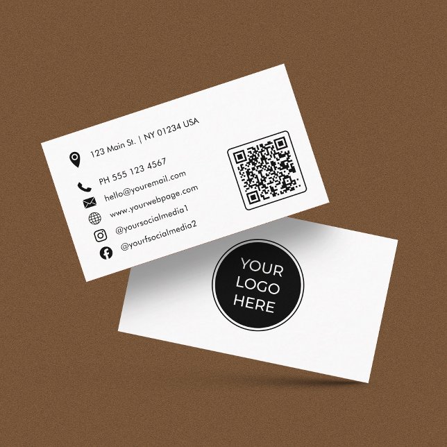 Carte De Visite Logo scannable moderne de base pour les médias soc (Card is shown in 3.5 x 2 inches. Personalize, choose size, corner and paper style.)