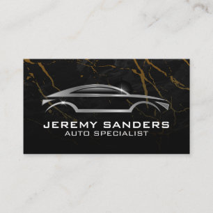 Carte De Visite Logo Silver Auto Arrière - plan en marbre noir