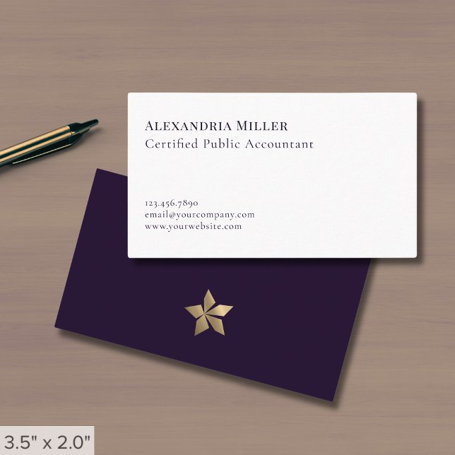 Carte De Visite Logo simple blanc violet or (Créateur téléchargé)