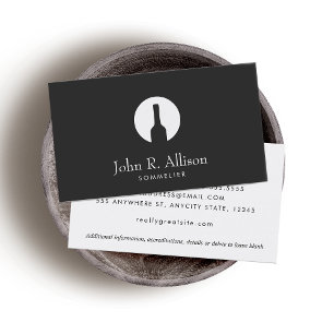 Carte De Visite Logo simple bouteille de vin Sommelier noir