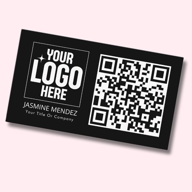 Carte De Visite Logo simple code QR moderne noir (Créateur téléchargé)