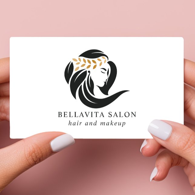 Carte De Visite Logo simple de salon de coiffure noir et or coiffe (Créateur téléchargé)