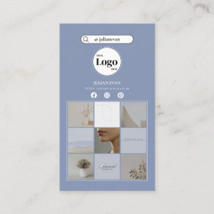 Carte De Visite Logo simple Dusty Blue Instagram Photo Collage
