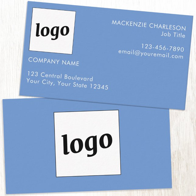 Carte De Visite Logo simple et bleu texte (Simple logo with custom text professional branding sky blue business card)