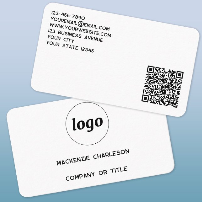 Carte De Visite Logo simple et code QR (Modern simple logo with QR code and custom text professional business card)