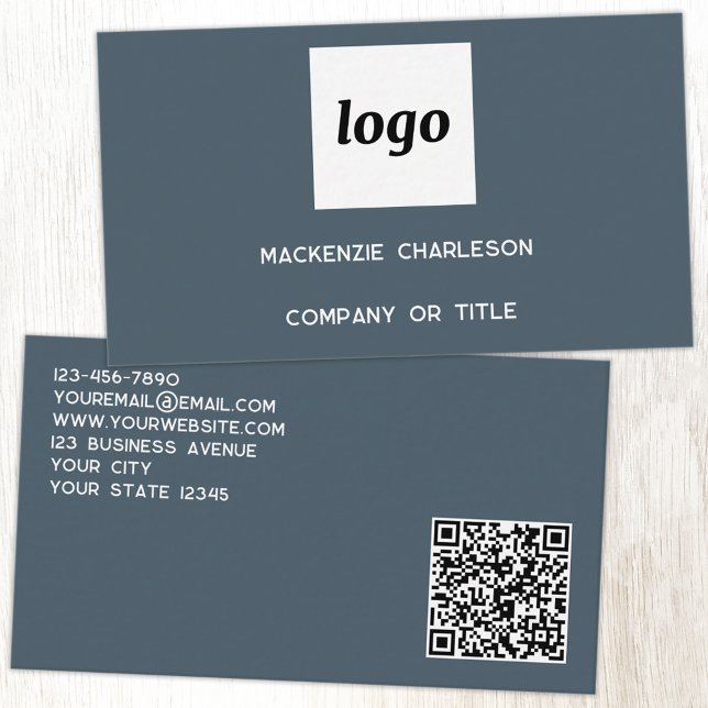 Carte De Visite Logo simple et code QR gris charbon (Simple logo with custom text business branding promotional charcoal gray business card)
