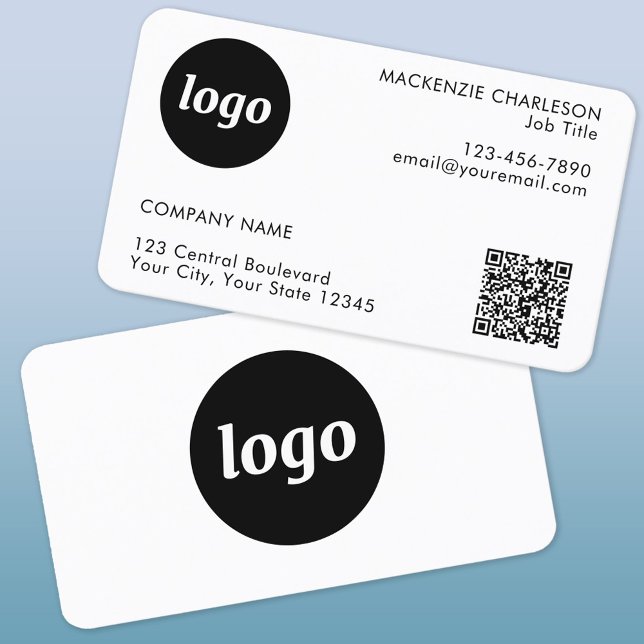 Carte De Visite Logo simple et code QR texte (Logo QR card with custom text business cards)
