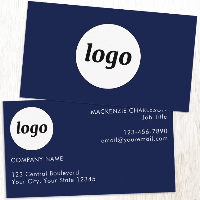Carte De Visite Logo simple et texte bleu marine (Logo with custom text professional navy blue business card)
