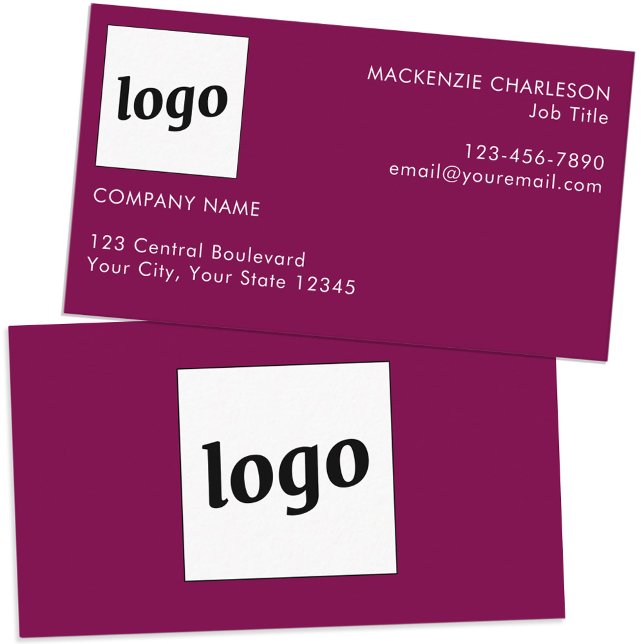 Carte De Visite Logo simple et texte cerisier foncé Magenta rose (Simple logo custom text professional branding business card dark cherry magente pink)
