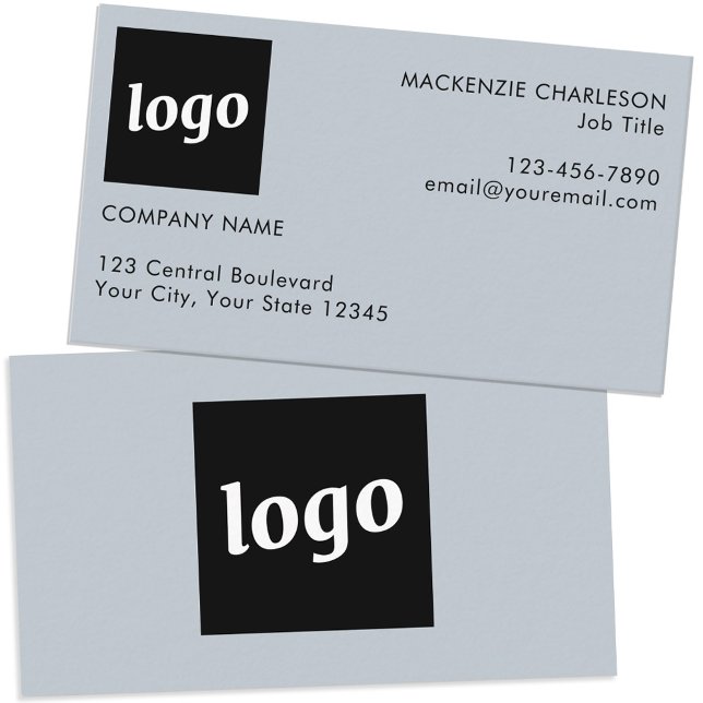 Carte De Visite Logo simple et texte Dusty Powder Blue (Logo with custom text dusty powder blue mini business card)
