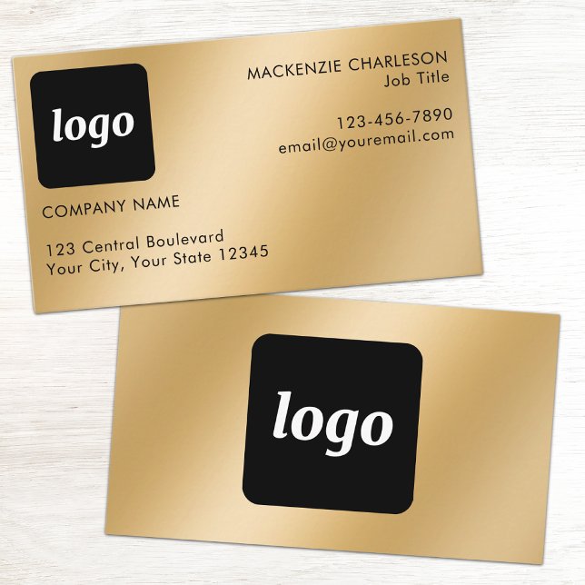 Carte De Visite Logo simple et texte effet or (Gold metallic effect simple logo with custom text business branding promotional business card)