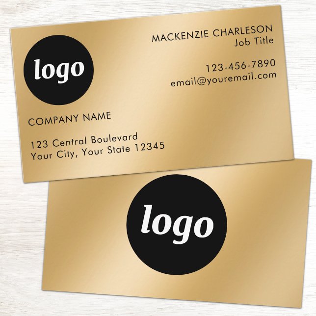 Carte De Visite Logo simple et texte effet or (Gold metallic effect Simple logo with custom text business branding promotional business card)