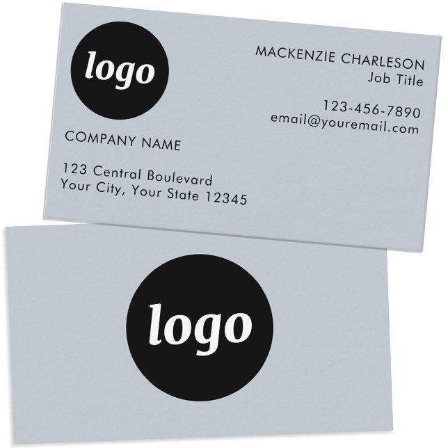 Carte De Visite Logo simple et texte en poudre bleu (Logo with custom text dusty powder blue business card)
