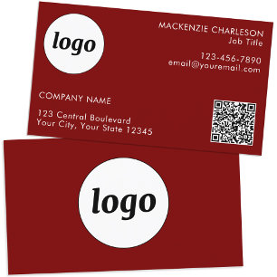 Carte De Visite Logo simple et texte QR Code Bourgogne Rouge