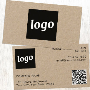 Carte De Visite Logo simple et texte QR Code Kraft