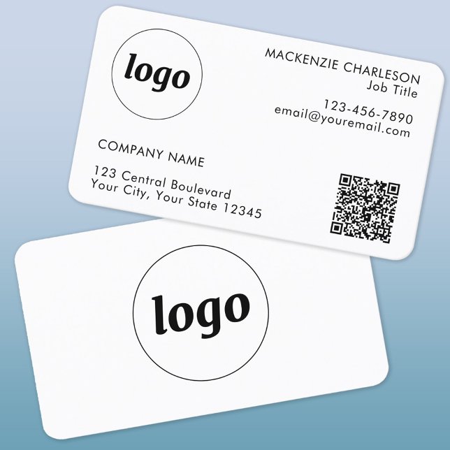 Carte De Visite Logo simple et texte QR Code Professionnel (Logo with QR code and custom text business card)