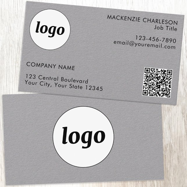 Carte De Visite Logo simple et texte QR Code Professionnel (Simple logo QR code with custom text promotional branding business card)