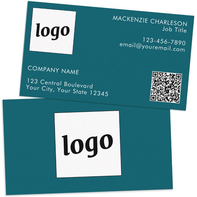 Carte De Visite Logo simple et texte QR Code Turquoise vert (Simple logo custom text professional branding business card teal green)