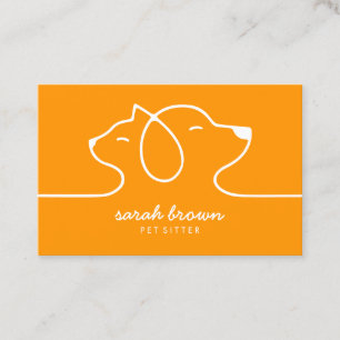 Carte De Visite Logo simple ligne orange chat chien animal de comp
