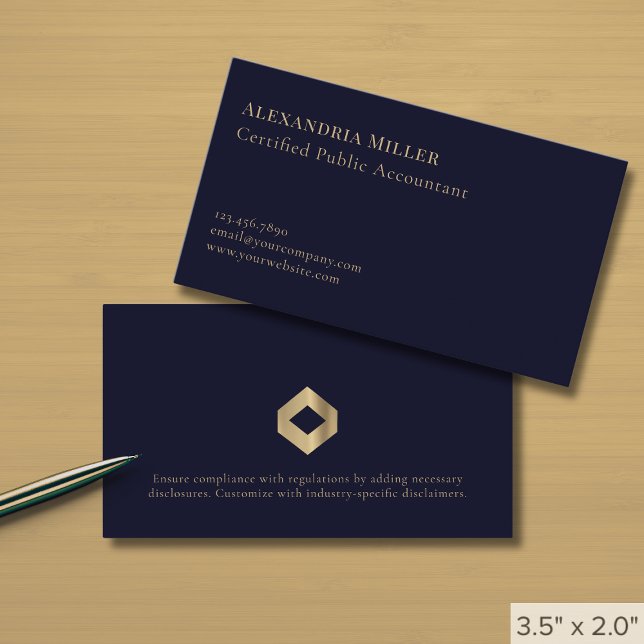 Carte De Visite Logo simple moderne Dark Navy Blue Gold (Créateur téléchargé)